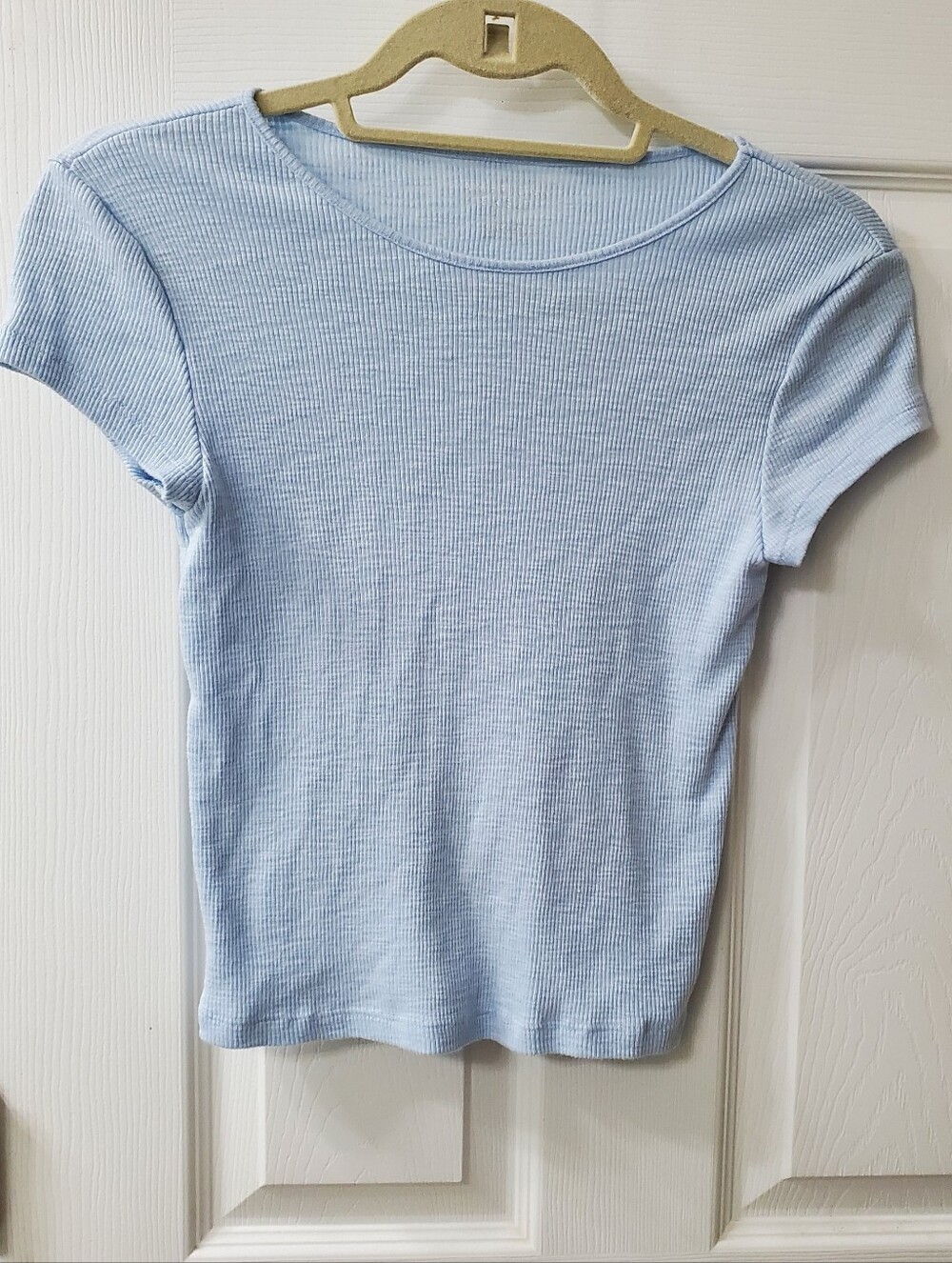 American Eagle Outfitters Light Blue Ribbed Short Sleeve Tee